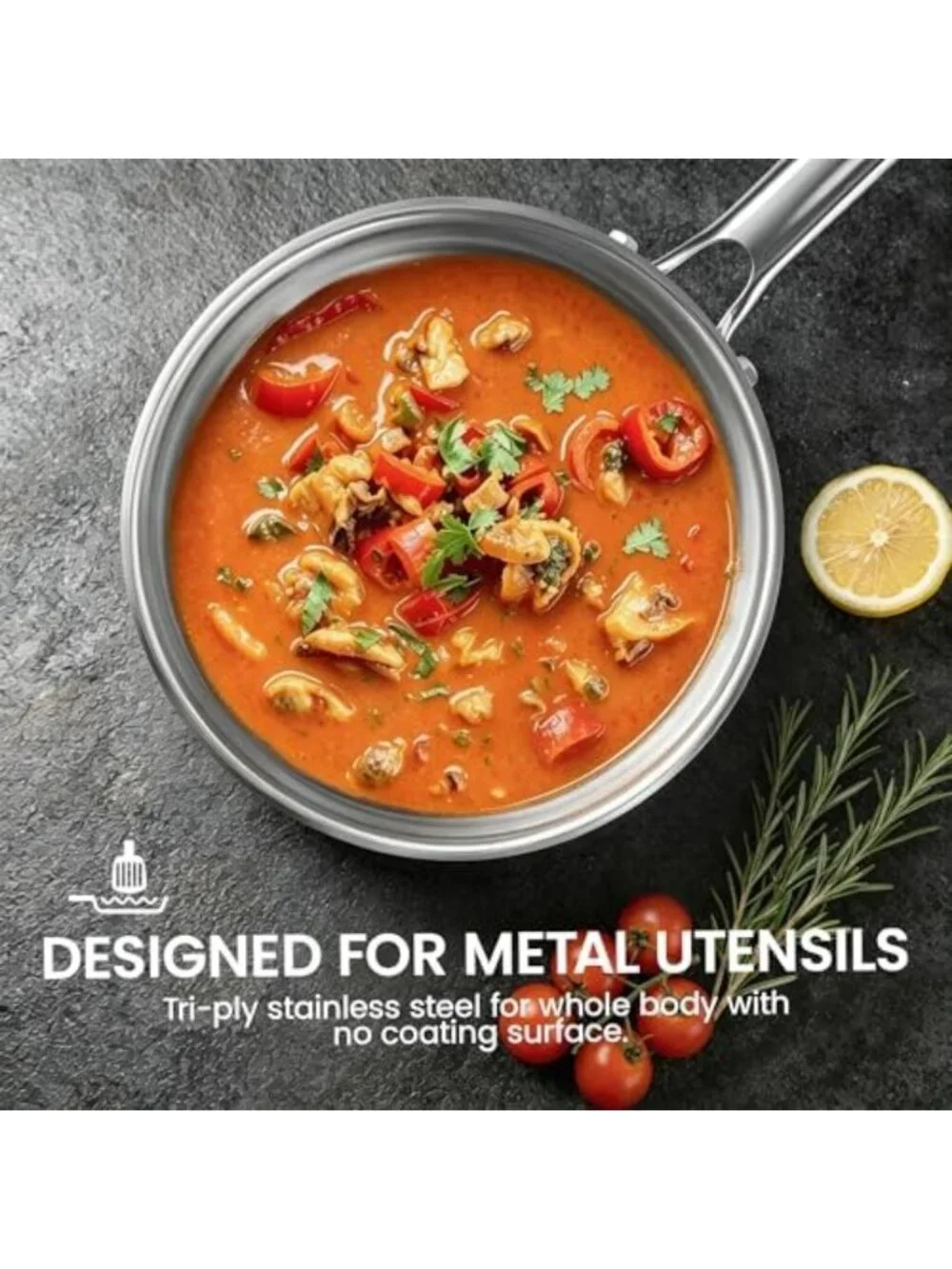 2.0 QT Tri-Ply Clad Stainless Steel Sauce Pan with Lid - Durable Cookware